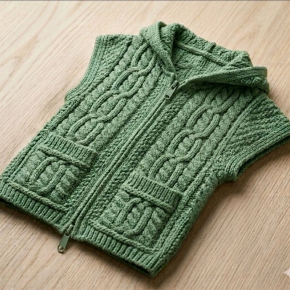 Aran Crafts Other - Aran Crafts Sz 2-3Y Green Merino Wool Irish Fisherman Zip Hooded Vest